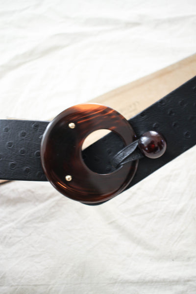 1980s Black Ostrich Leather Belt