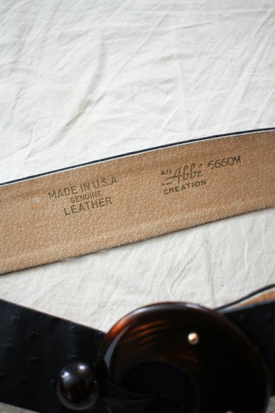 1980s Black Ostrich Leather Belt