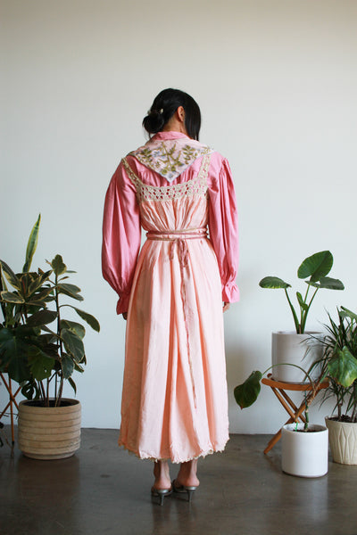 Antique Blush Pink Silk Crochet Bodice Slip Dress