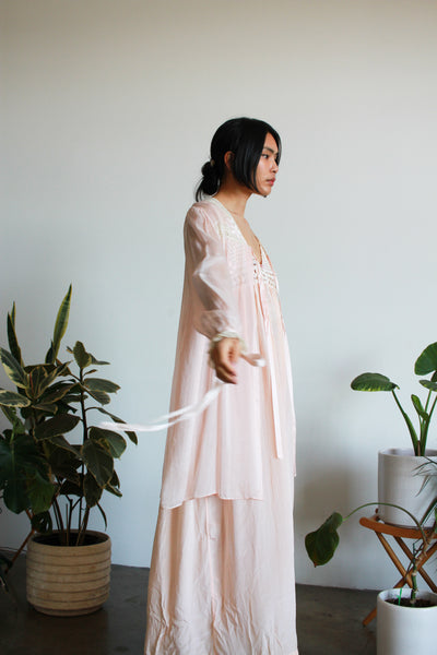 1950s Pale Pink Chiffon Bed Duster