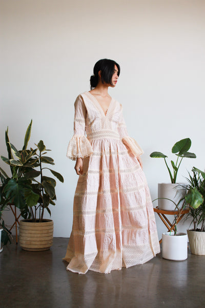 1970s Blush Cotton Mexican Wedding Dress