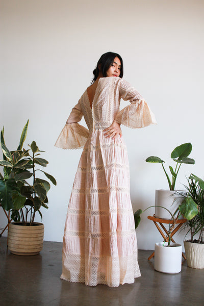 1970s Blush Cotton Mexican Wedding Dress