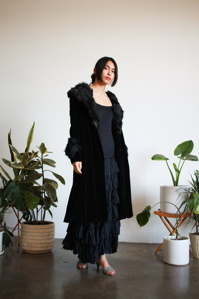 Victorian Black Velvet Fur-Trim Coat