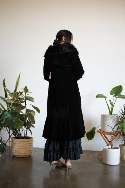 Victorian Black Velvet Fur-Trim Coat