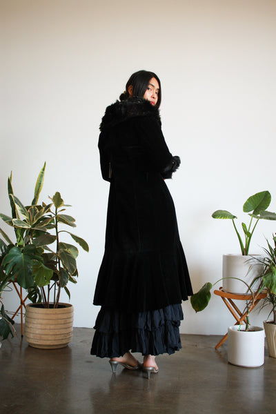 Victorian Black Velvet Fur-Trim Coat