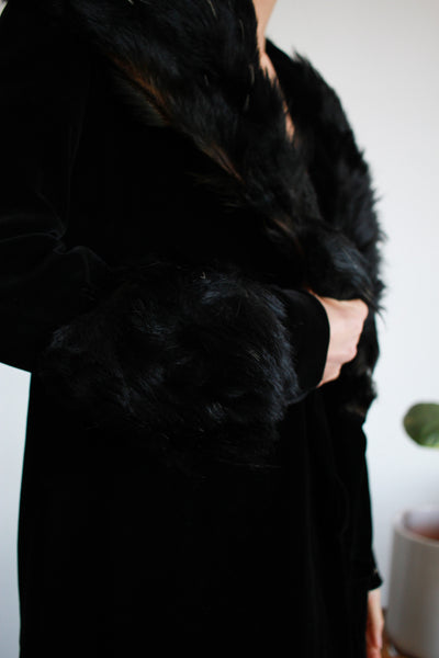 Victorian Black Velvet Fur-Trim Coat