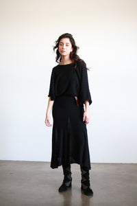 1980s Black Knit Stretch Batwing Dress