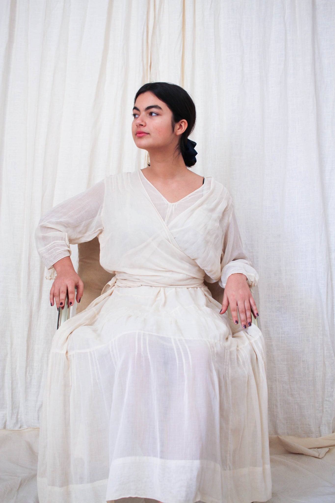 Edwardian Ecru Sheer Ethereal Layered Wrap Dress