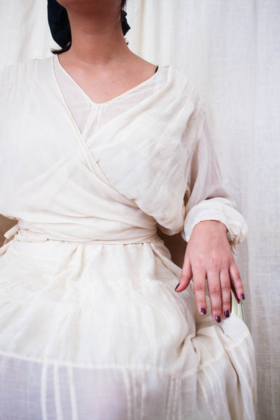 Edwardian Ecru Sheer Ethereal Layered Wrap Dress