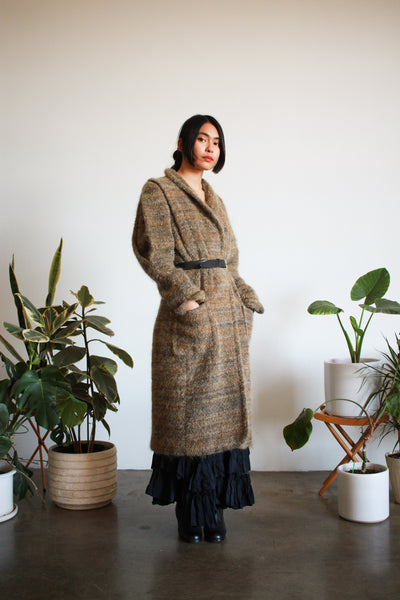 1980s Striped Textured Wool Coat