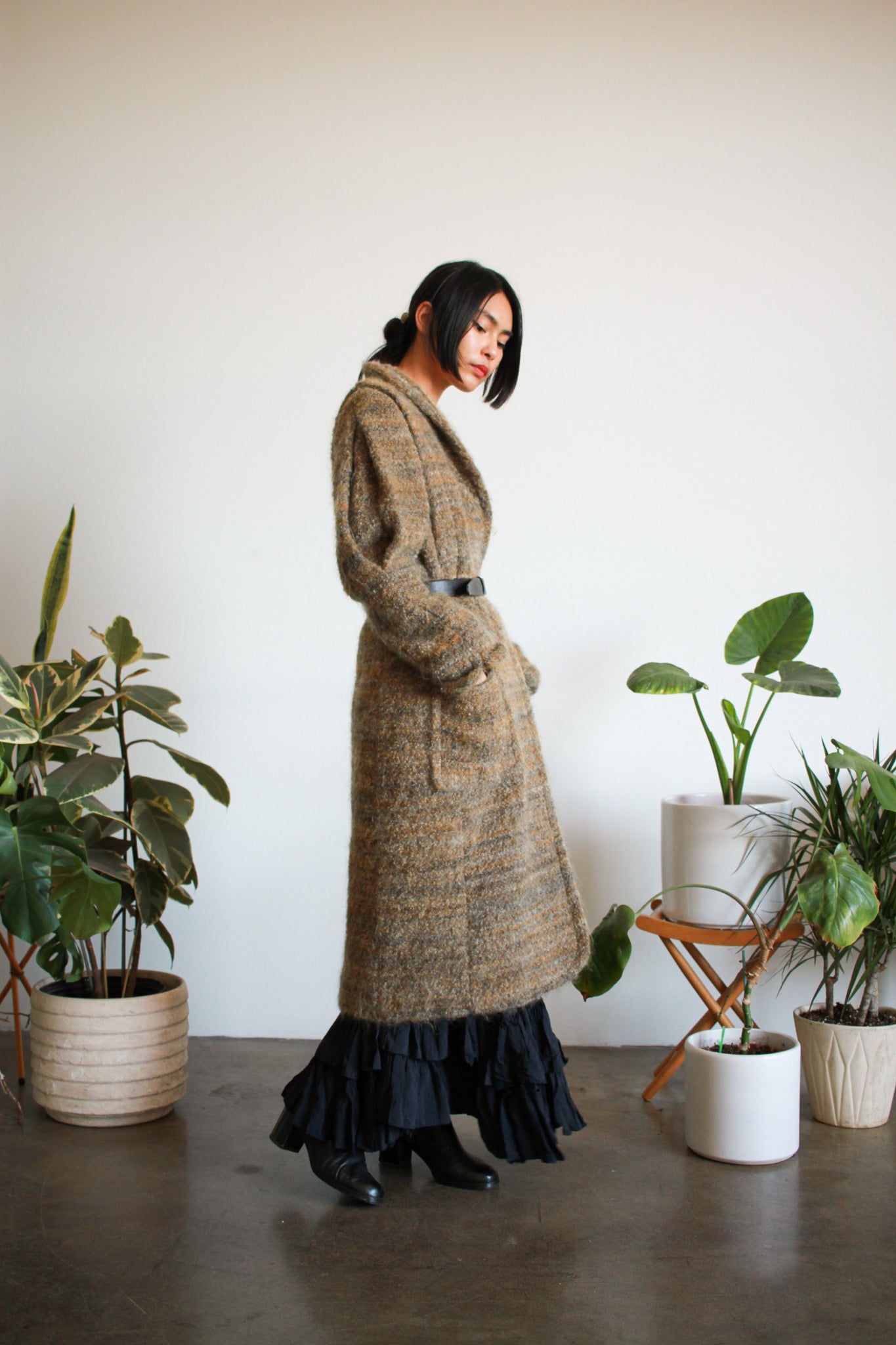 1980s Striped Textured Wool Coat