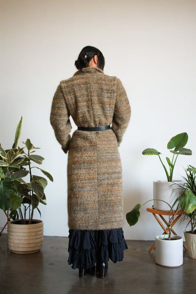1980s Striped Textured Wool Coat