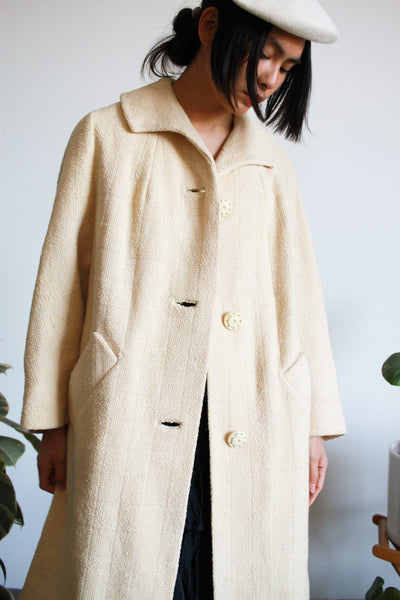 1960s Buttercream Textured Wool Coat