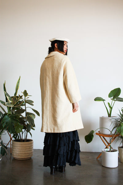 1960s Buttercream Textured Wool Coat