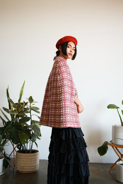 1960s Tile Pattern Print Woven Knit Cape