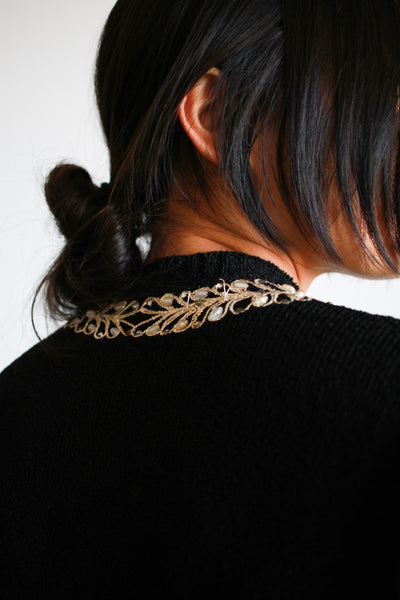 1930s Black Knit Gold Embroidered Sweater