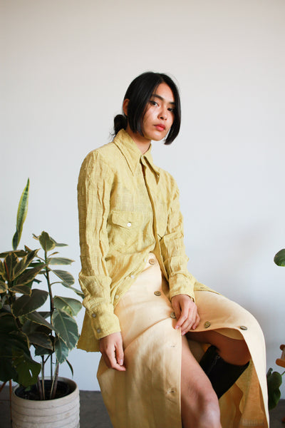 1970s Chartreuse Indian Cotton Madras Shirt
