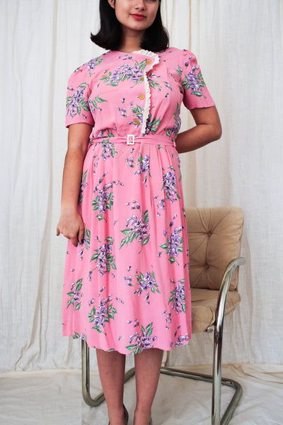 1930s Pink Floral Day Dress