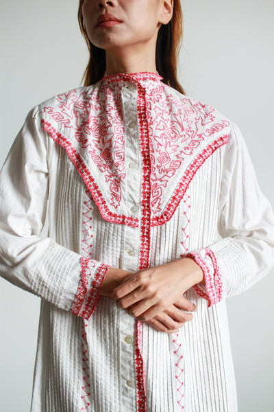 Victorian White Red Stitched Night Dress