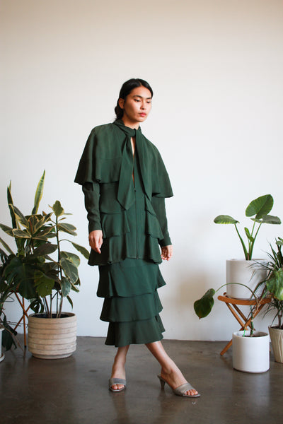 1980s Norma Kamali Crepe Ruffle Tiered Two-Piece Set