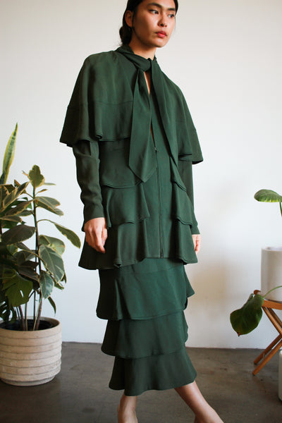 1980s Norma Kamali Crepe Ruffle Tiered Two-Piece Set