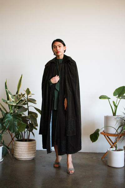 Edwardian Black Velvet Silk Lined Cloak