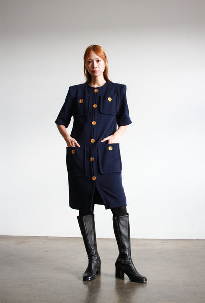 1980s Givenchy Navy Wool Structured Dress