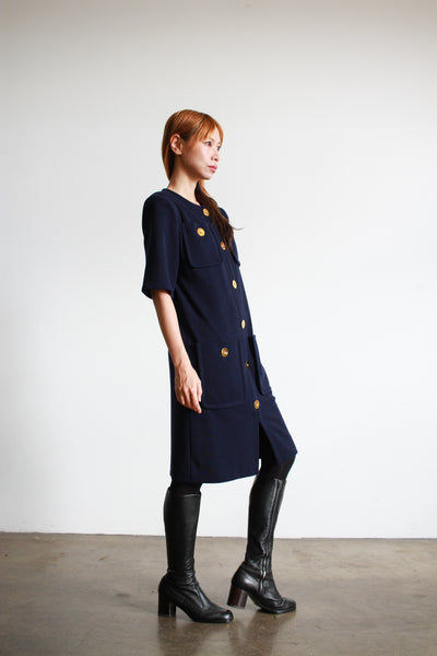 1980s Givenchy Navy Wool Structured Dress