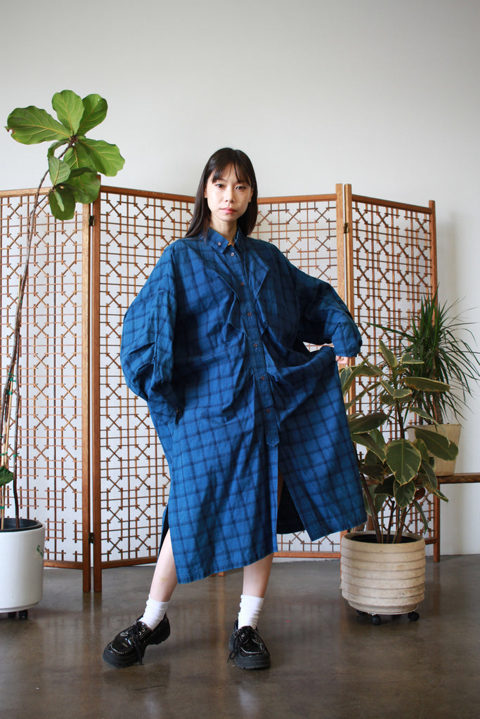 1980s Issey Miyake Plantation Plaid Oversized Shirt Dress