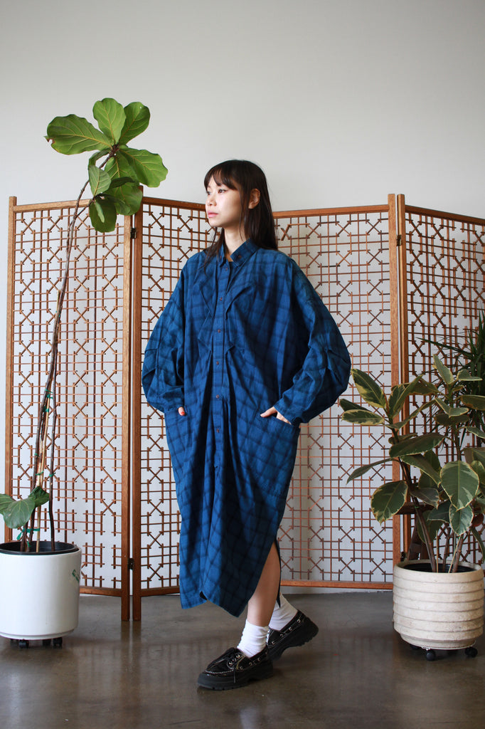 1980s Issey Miyake Plantation Plaid Oversized Shirt Dress