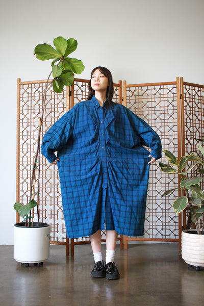 1980s Issey Miyake Plantation Plaid Oversized Shirt Dress