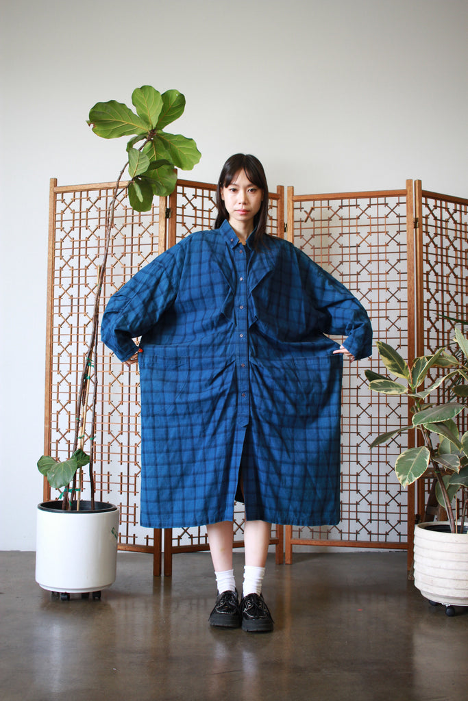 1980s Issey Miyake Plantation Plaid Oversized Shirt Dress