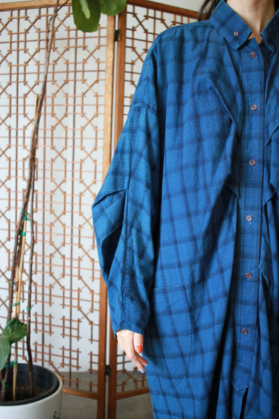 1980s Issey Miyake Plantation Plaid Oversized Shirt Dress