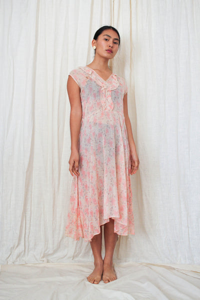 1930s Gauzy Pink Floral Day Dress