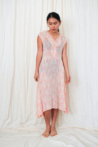 1930s Gauzy Pink Floral Day Dress