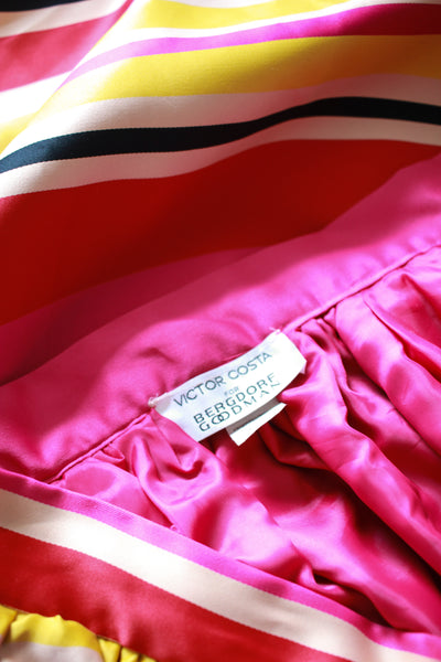 1980s Victor Costa Striped Fuchsia Satin Skirt