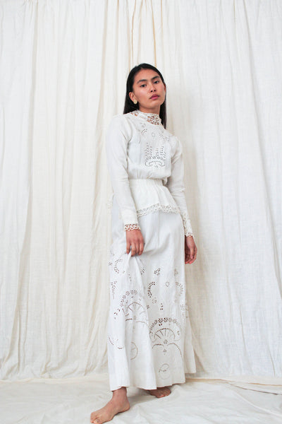 Edwardian Linen Ecru Crochet Lawn Dress