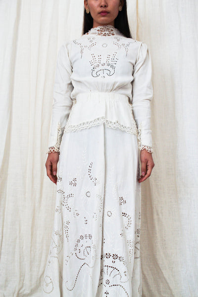Edwardian Linen Ecru Crochet Lawn Dress