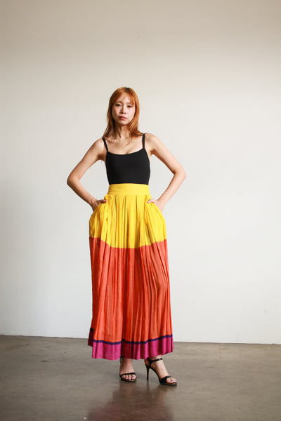 1980s Byblos Colorblock Silk Skirt