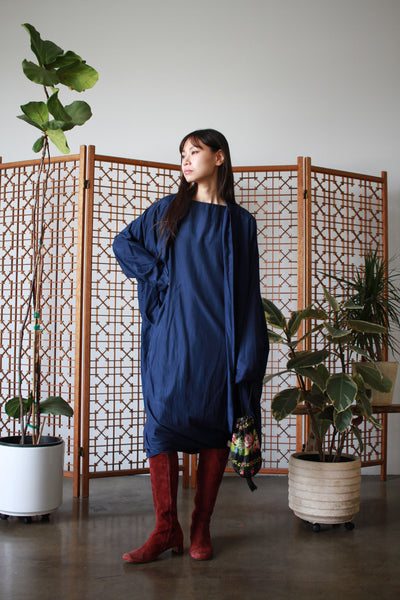 1980s Issey Miyake Plantation Blue Brushed Dress Set