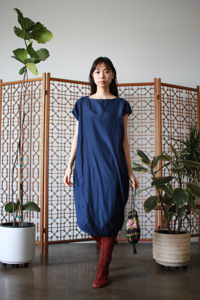 1980s Issey Miyake Plantation Blue Brushed Dress Set