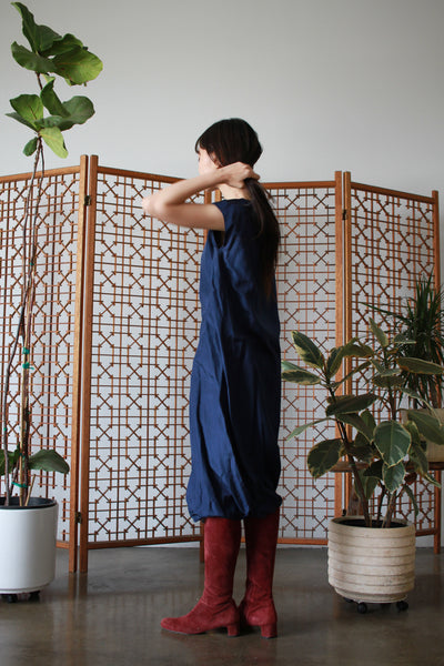 1980s Issey Miyake Plantation Blue Brushed Dress Set