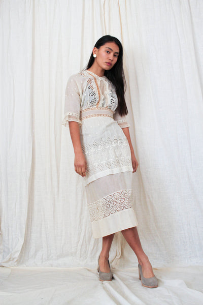 Edwardian Ecru Lace Embroidered Tea Dress