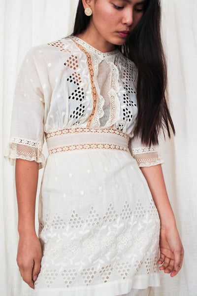 Edwardian Ecru Lace Embroidered Tea Dress