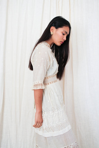 Edwardian Ecru Lace Embroidered Tea Dress