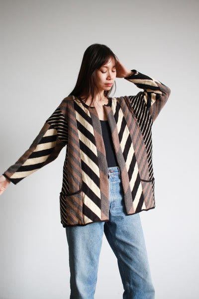 1980s Barbara De Jounge Art Mix Striped Knit Jacket
