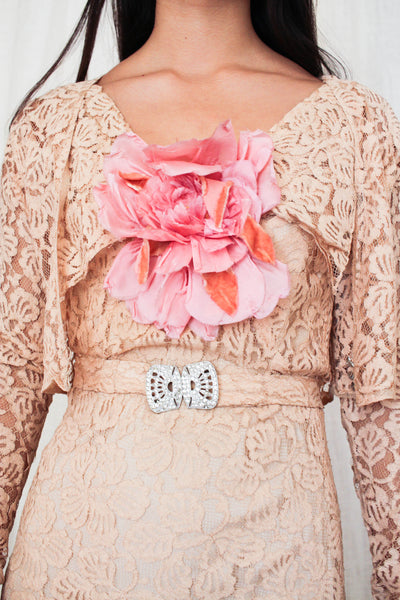 1930s Art Deco Blush Lace Gown Set