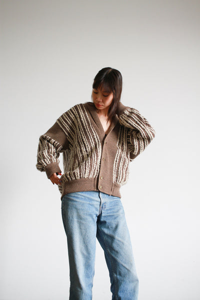 1980s Issey Miyake Wool Striped Oversized Cardigan
