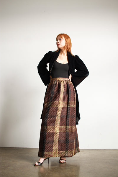 1980s Lord & Taylor Quilted Plaid Maxi Skirt