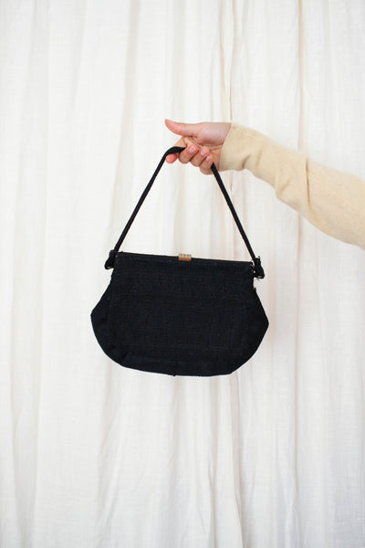 1940s Ribbon Knit Black Handbag